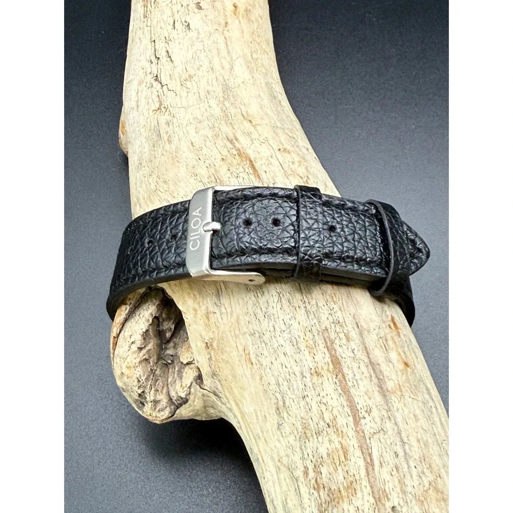 Ciloa EP510 Tank Watch Black Dial Silver Case Leather Strap Mens Womens Working